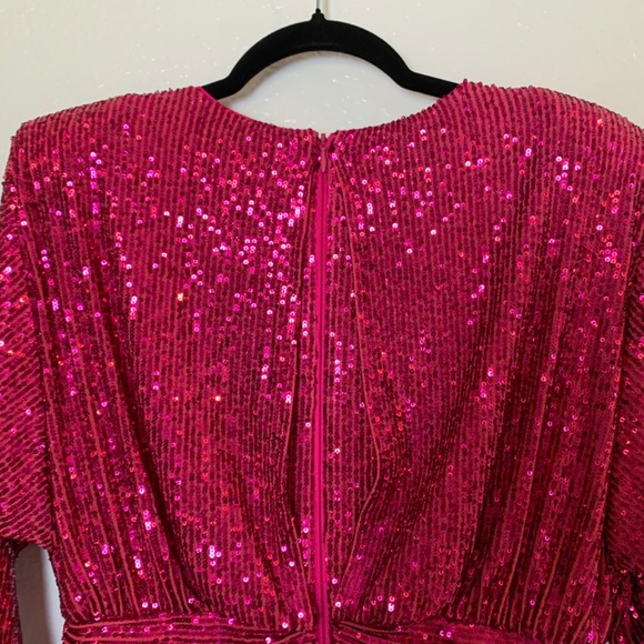 Eliza J Pink Sequins Mini Dress Size 10 Long Sleeve Cocktail Party Event Glam - Picture 12 of 16